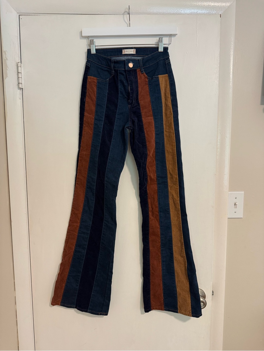 Altar'd State Striped High-Rise Flare Jeans - Brown/Tan/Black